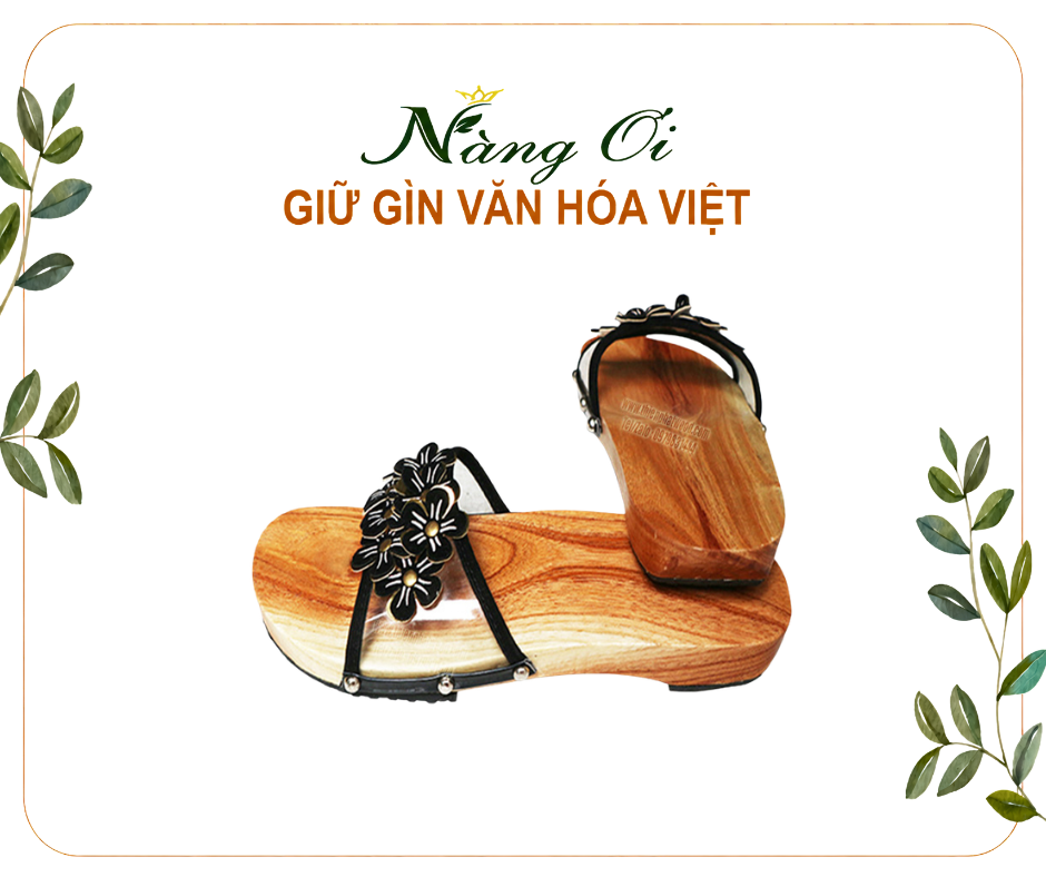 guốc mộc truyền thống cao 3cm làm từ gỗ xoan tự nhiên